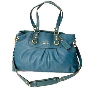 Coach Ashley Teal Leather Satchel Handbag